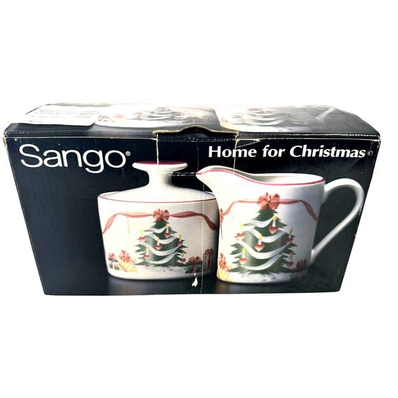 Sango Modern Design "Home for Christmas" #4829 Sugar and Creamer-NEW in Box! - Picture 1 of 5